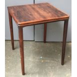 A 1960s Danish rosewood occasional table, stamped Made in Denmark, 40x40x47cmH