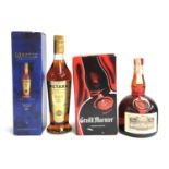 Grand Marnier Cordon Rouge (boxed 1 litre); Metaxa 7 Stars Brandy (boxed 70cl) 2 x bottles