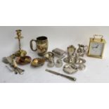 A mixed lot of silver and other metal items, to include silver ashtray, several silver dressing