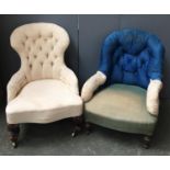 Two Victorian button back salon chairs