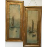 Garman Morris, a pair of pastel and watercolours of fishing boats, 'sunrise' and 'sunset', each