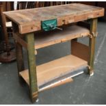 A small scratch built workbench with vice, 102cmW, 92cmH