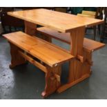 A pine 'refectory' style table with two benches, 114cmW