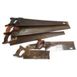 A number of vintage saws, with canvas slip, one marked L.E Rogers