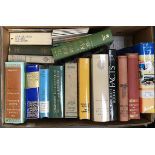 Two boxes of mostly reference books, dictionaries, dictionary of English Christian names, Dictionary