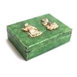 A small Chinese enamelled trinket box with ivory figural plaques attached to lid