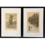 A pair of etchings by B. Kendel, 'Full Sail' and 'Old Bull's Head, Bishop's Stortford', each