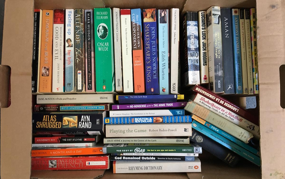 A mixed box of paperback books, to include Conrad, Oscar Wilde, Ayn Rand etc