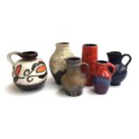 A lot of six West German studio pottery jugs and vases of various sizes