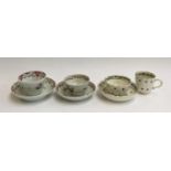 A lot of three late 18th/early 19th century teabowls, cups and saucers, to include Newhall and