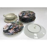 Nine Limoges Impressionist plates, together with a twin handled bowl and dish