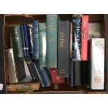 A box of mostly bibles and bible related literature, together with a box of reference books, to