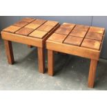 An unusual pair of coffee tables, the tops divided into a nine part grid, 45.5x45.5x37cmH