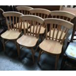 A set of six modern lathe back kitchen chairs, turned legs and H stretchers