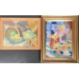 Two contemporary still life paintings depicting fruit; together with two watercolours (4)