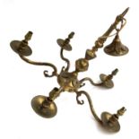 A six arm brass gilt metal chandelier, with acanthus decoration