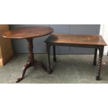 A 18th century oak occasional table, on bobbin turned legs, 91x49x58cm; together with an oak tip-top