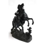 A large black spelter cast Marley horse statue, 50cmH