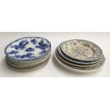 A collection of 15 blue and white plates, to include Asiatic Pheasant, Maling's Denon's Egypt etc