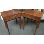 A pair of mid century bedisde tables, single drawers on tapering legs, 42.5x30.5x54cmH