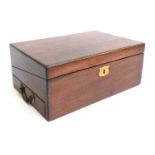 A Victorian mahogany writing box, with key, fitted interior with tooled red leather inset writing
