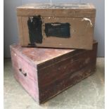 An Army and Navy tin lined travel trunk, 81cmW; together with a large Victorian pine blanket box,