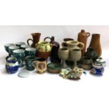 A large lot of studio pottery jugs and vases, together with ceramic goblets with art deco design;