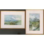 A pair of 20th century British school landscapes, each initialled M.C.K, 23x37cm (2)