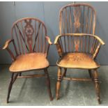 A 19th century windsor chair; together with a similar wheelback open armchair