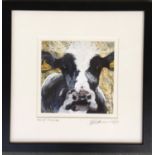 A framed print, 'Nosy Friesian', signed in pencil lower right, 13.5x13.5cm