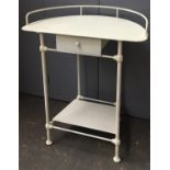 A painted metal Victorian demilune washstand, with single drawer, 70cmW