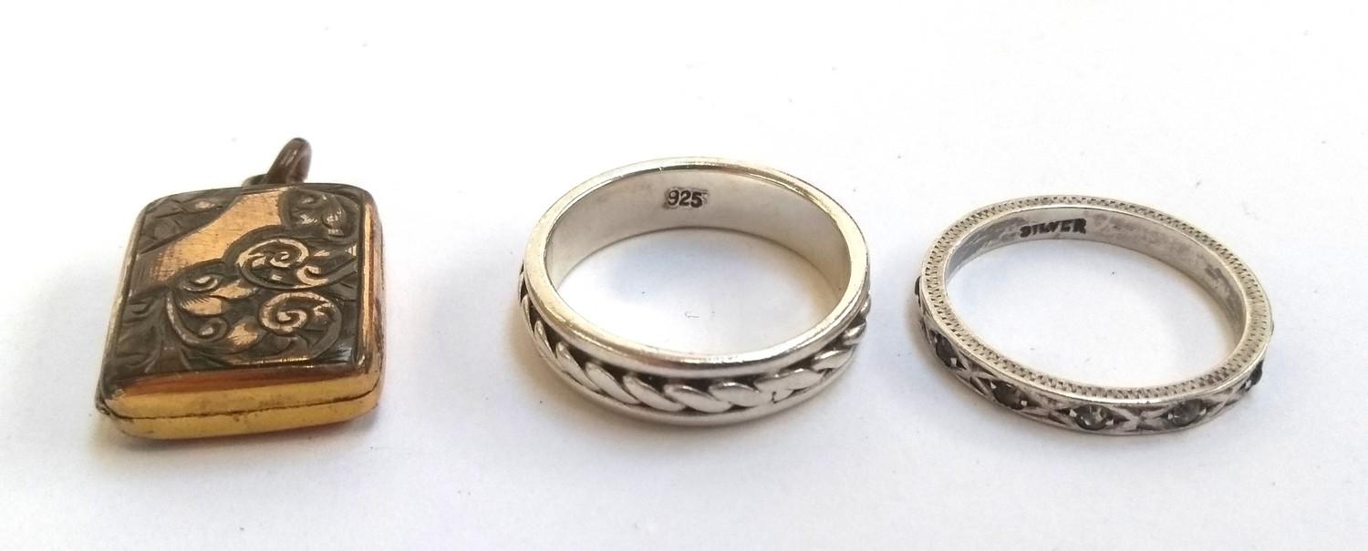 Two silver rings, one with rope decoration, the other set with small clear stones, gross weight 6.4g - Image 2 of 2