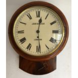 A drop dial wall clock, the dial 25.5cmD, marked John Walker, London, roman numerals, in mahogany