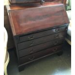 A 19th century mahogany bureau, fall front over four graduating drawers, on bracket feet, 91cmW