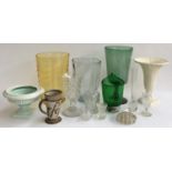 A number of studio glass, bubble glass and ceramic vases, of various shapes and sizes, to include