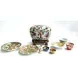 A mixed lot of Oriental ceramics to include an oval lidded pot on ornate base, with floral