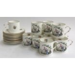 A Royal Worcester 'Watteau' set of 12 coffee cans and 12 saucers