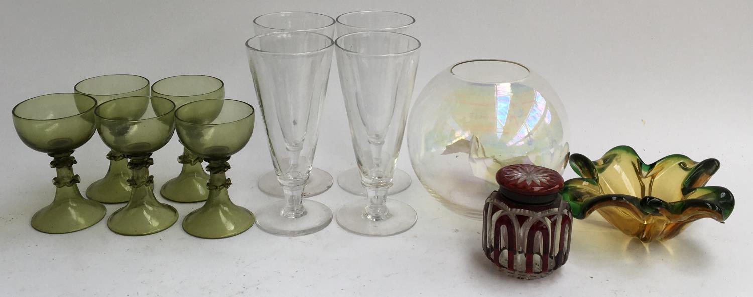 A set of four early 19th century hand blown glass flutes; together with various other items of