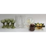 A set of four early 19th century hand blown glass flutes; together with various other items of