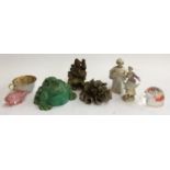A mixed lot of ceramics to include Chinese lidded green glazed frog