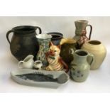 A mixed lot of ceramics to include Studio pottery, a twin handled studio pottery vase marked Zador