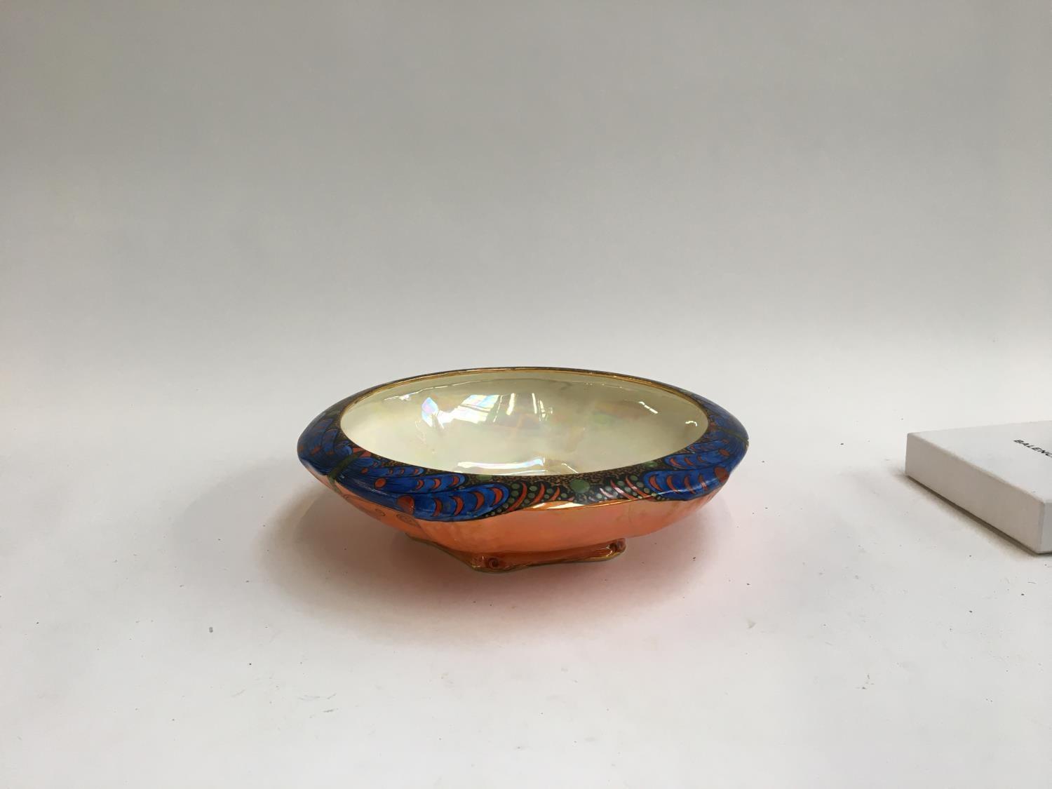 A Crown Ducal Art Deco 'Butterfly' design lustre bowl (af), marked to base, 25.5cm wide