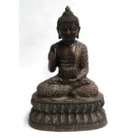 A large cast metal figure of a seated Buddha, 60cmH