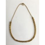 A 9ct gold necklace, approx 28" containing a section of interwoven links (some damage), 12.9g