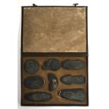 A cased Chinese inkstone set