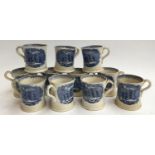 A set of eleven 19th century blue and white transferware mugs, depicting 'Rifle Target Practice'