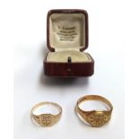 One 18ct signet ring (size W), gross weight 7.2g together with 9ct signet ring (size N) 1.6g