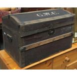 A domed canvas and wood travel trunk with removable tray, 69cmW