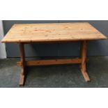 A pine refectory style table, 137cmW
