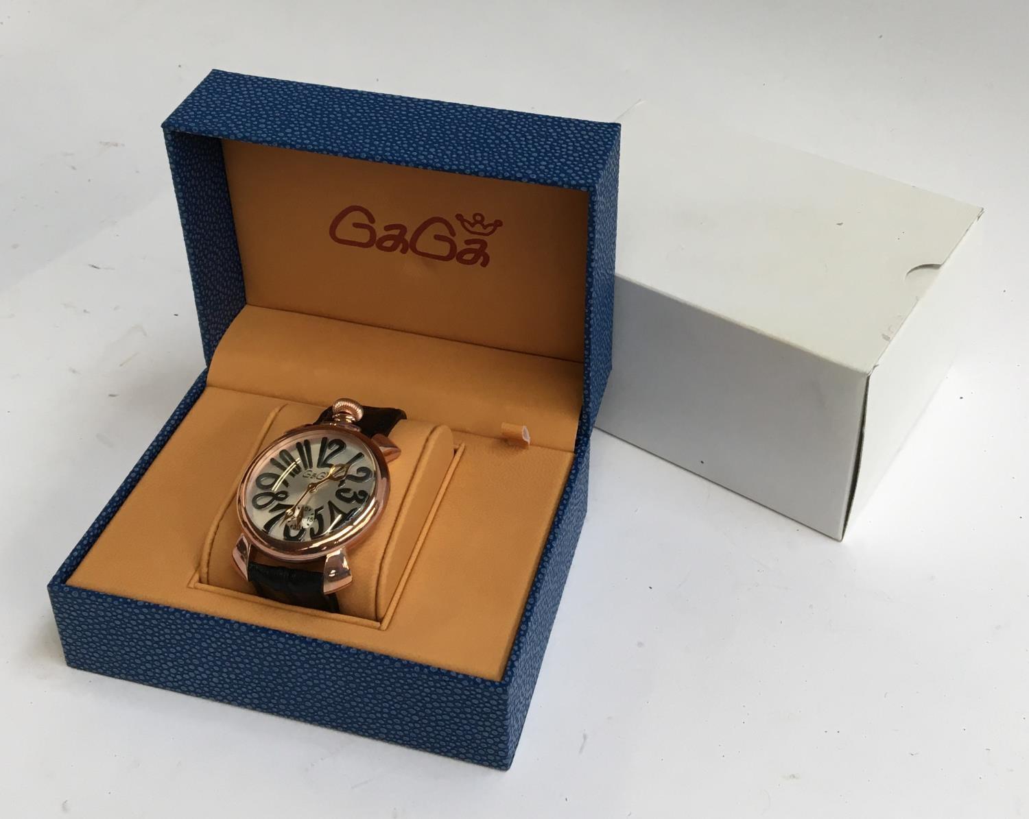 A GaGa 'Rose Gold' watch, 48mm dial, boxed in mint condition